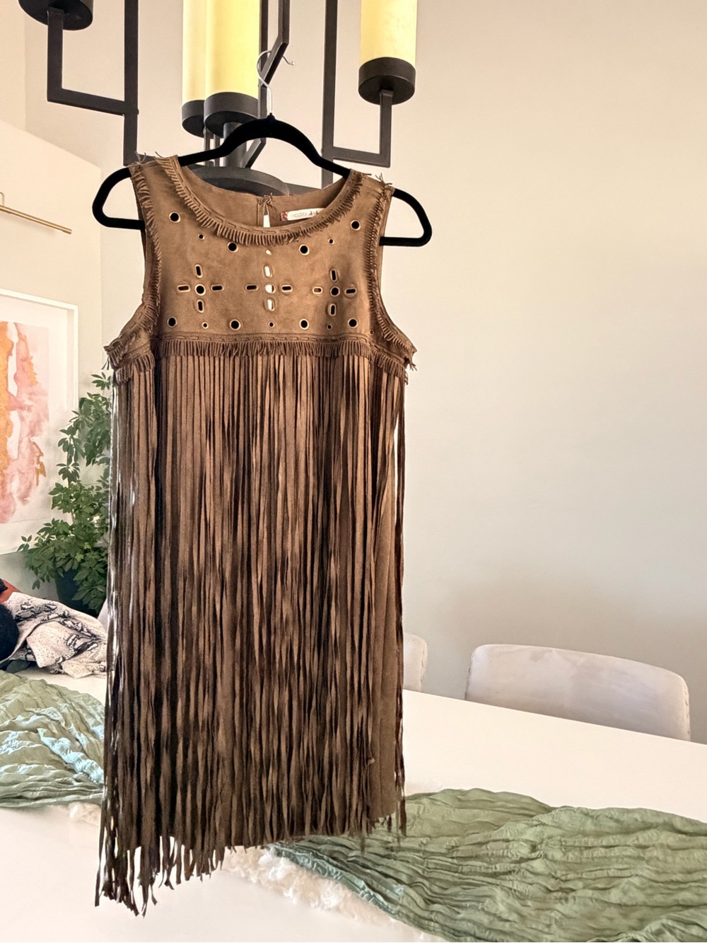 Chelsea & Violet Brown Suede-Look Fringe Dress with Eyelet Detail